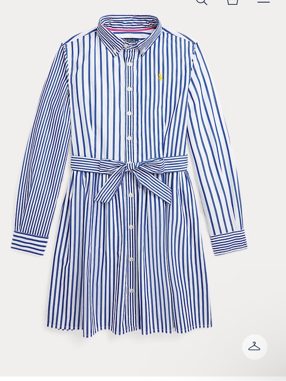 Ralph Lauren Navy & White Striped Shirt Dress with Tie Waist for Girls 💕